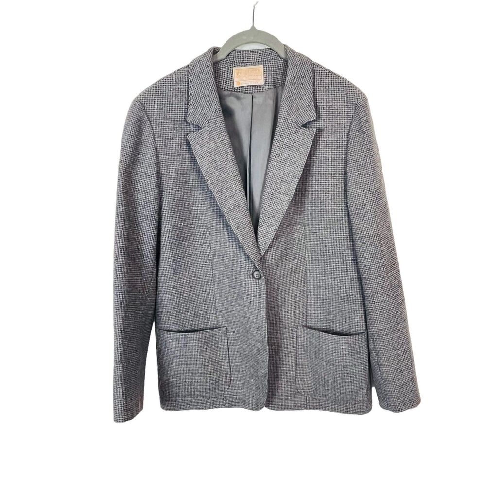 Pendleton Blazer Suit Jacket Womens Gray Tweed Preppy Chic Size M L Vintage